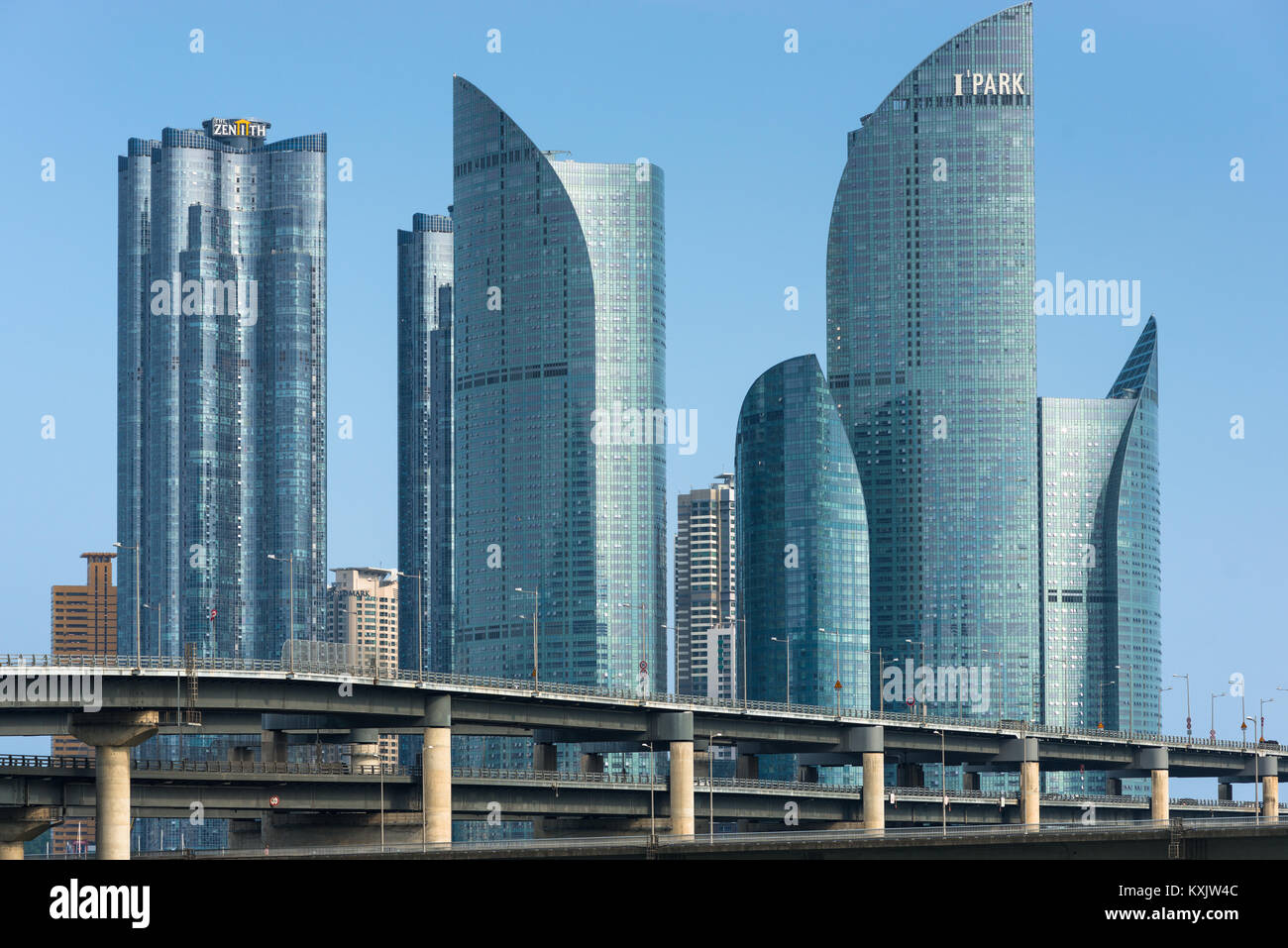 Moderne Wolkenkratzer von Centum Park, Centum Stadt, Busan, Yeongnam, Südkorea. Stockfoto
