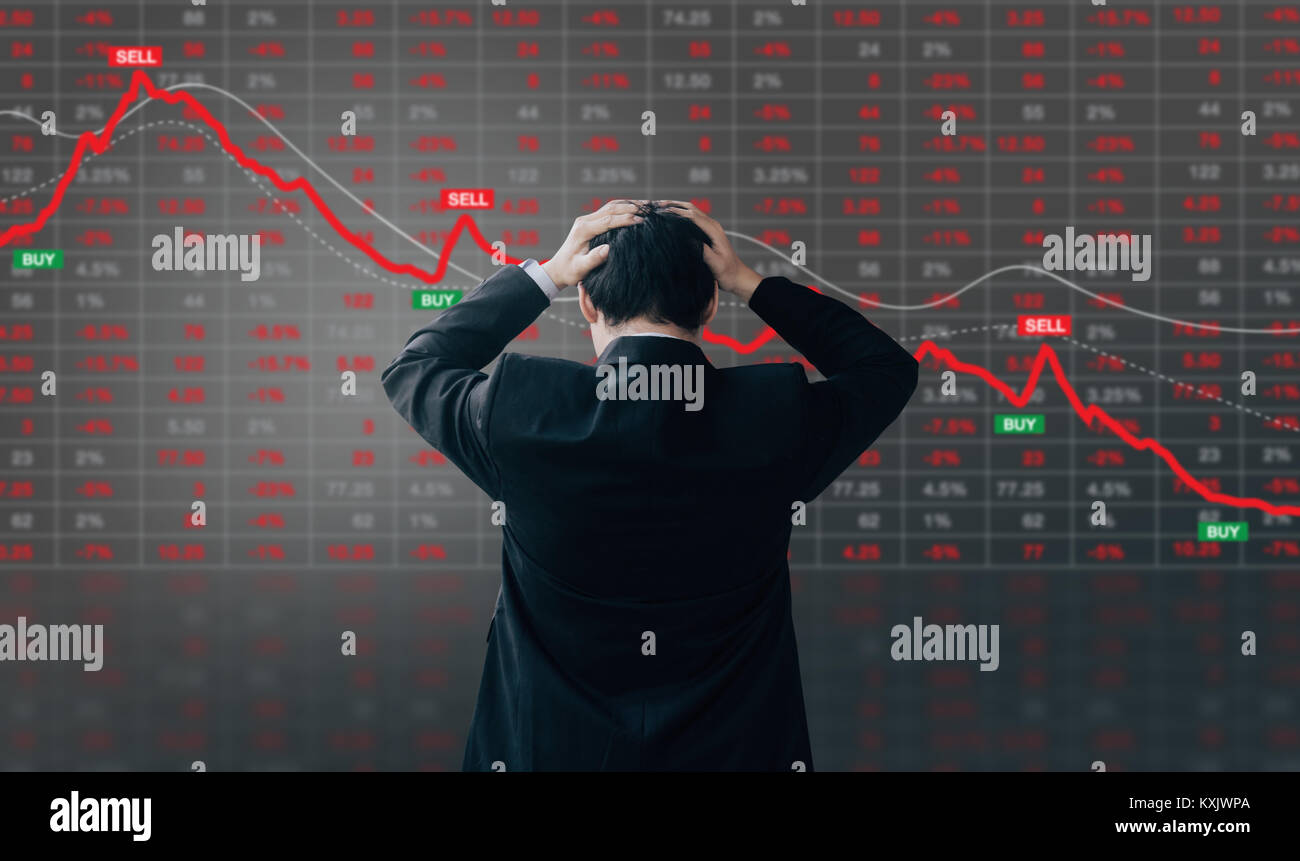 Business Mann enttäuscht über Aktien investment, Verlust Geld emotion Stockfoto