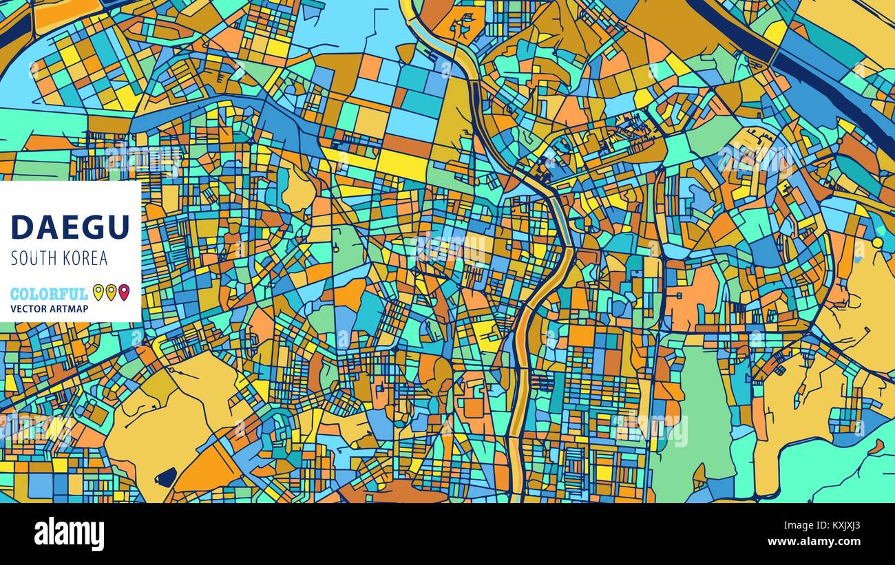 Daegu, Korea, Süd, bunte Vektor Artmap. Blue-Orange-gelbe Version für Website Infografik, Wand Kunst und Grußkarte Hintergründe. Stock Vektor