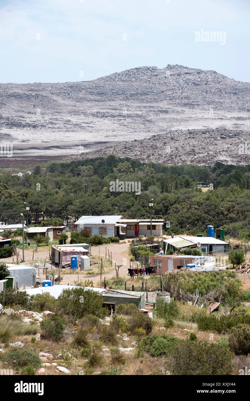 Teeberg, Table Mountain National Park, Südafrika. 2017. Squatter Camp im Table Mountain National Park, Southern Cape. Informelle Siedlung. Stockfoto