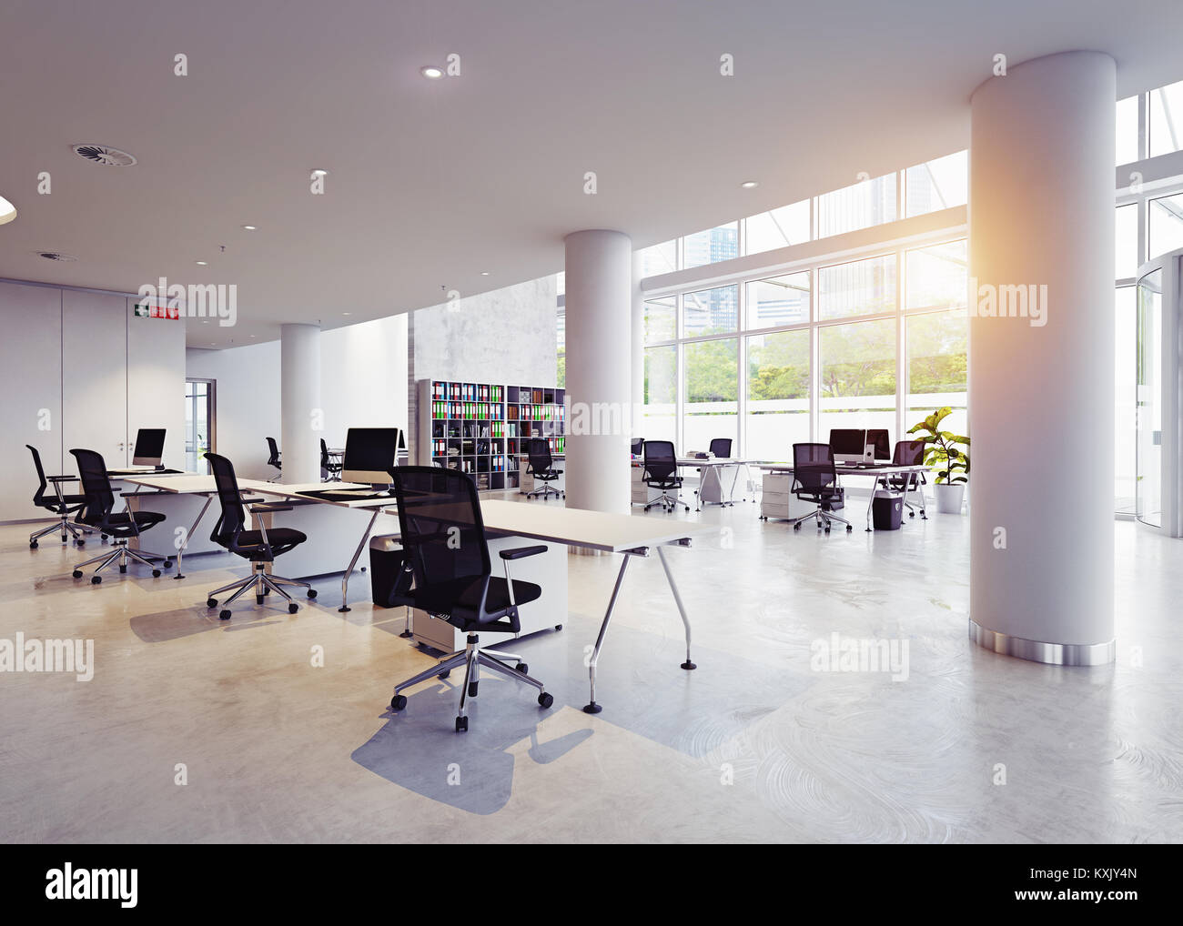 Modernes Bürogebäude Interieur. 3D-rendering Konzept Stockfoto, Bild ... Modernes Bürogebäude Interieur. 3D-rendering Konzept Stockfoto, Bild ...