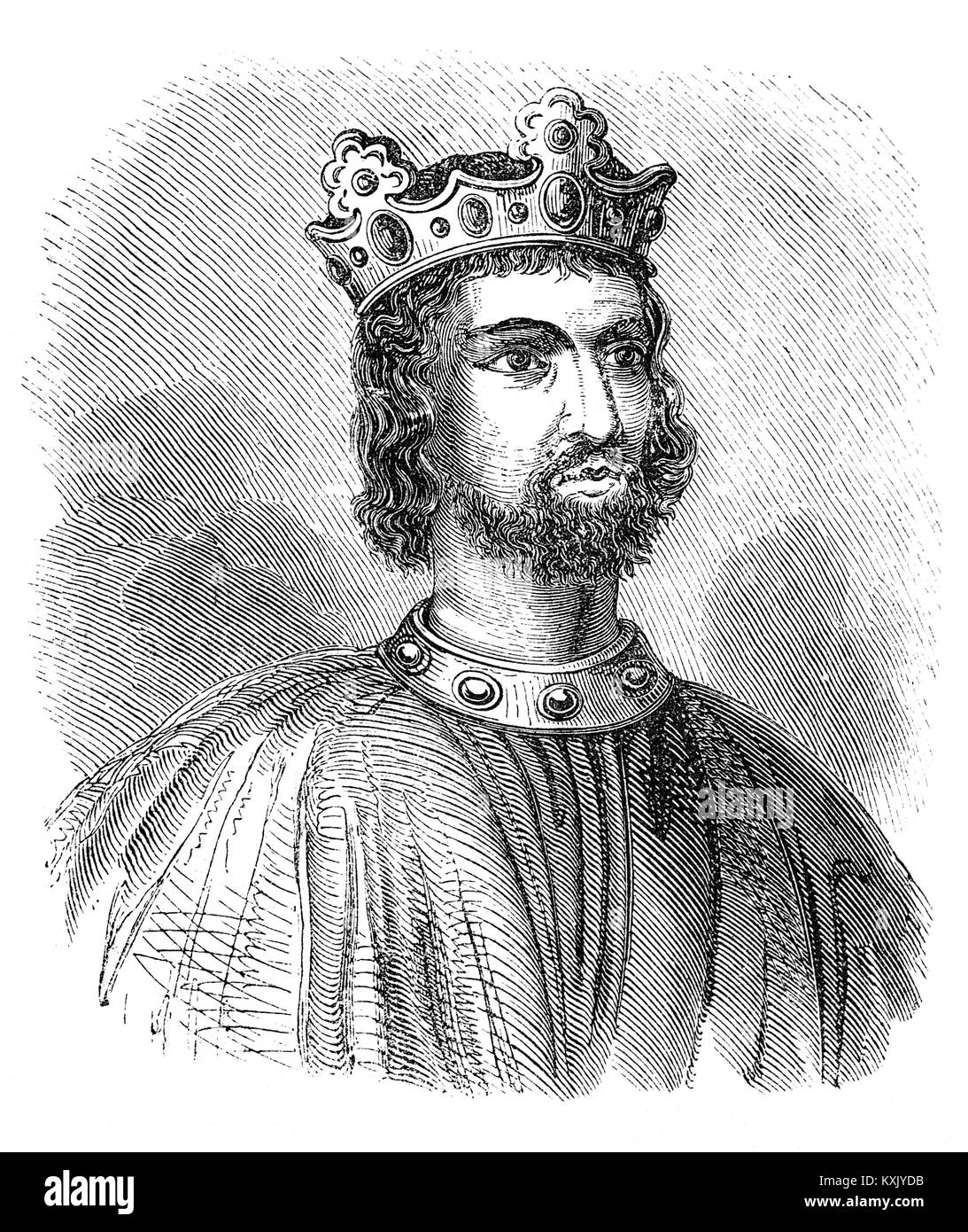 Porträt von König John (1166 - 1216) aus seinem Grab in der Kathedrale von Worcester. John auch bekannt als John Lackland war König von England ab 6. April 1199 bis zu seinem Tod im Jahr 1216. Es war der fürstlichen Revolte am Ende von John's Herrschaft, um die Dichtigkeit der Magna Carta, ein Dokument manchmal ein früher Schritt in der Evolution der Verfassung des Vereinigten Königreichs führte. Stockfoto