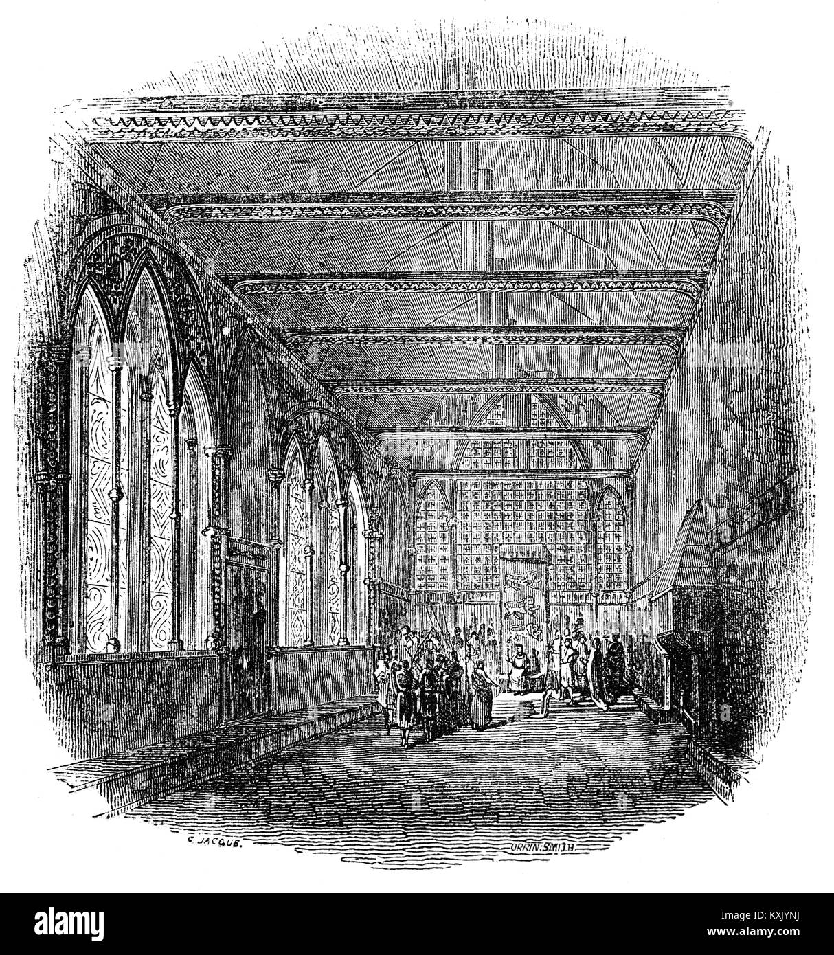 König John die Teilnahme an Sitzungen in seinem Zimmer auf Schloss Windsor, Berkshire, England im frühen 13. Jahrhundert. Stockfoto