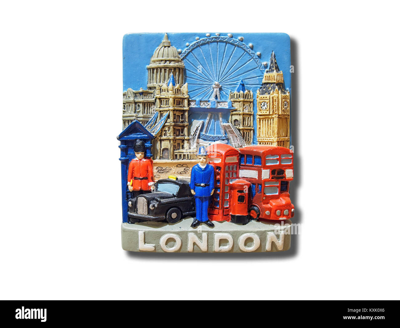 London (England, UK) souvenir Kühlschrank Magnet auf weißem Hintergrund Stockfoto