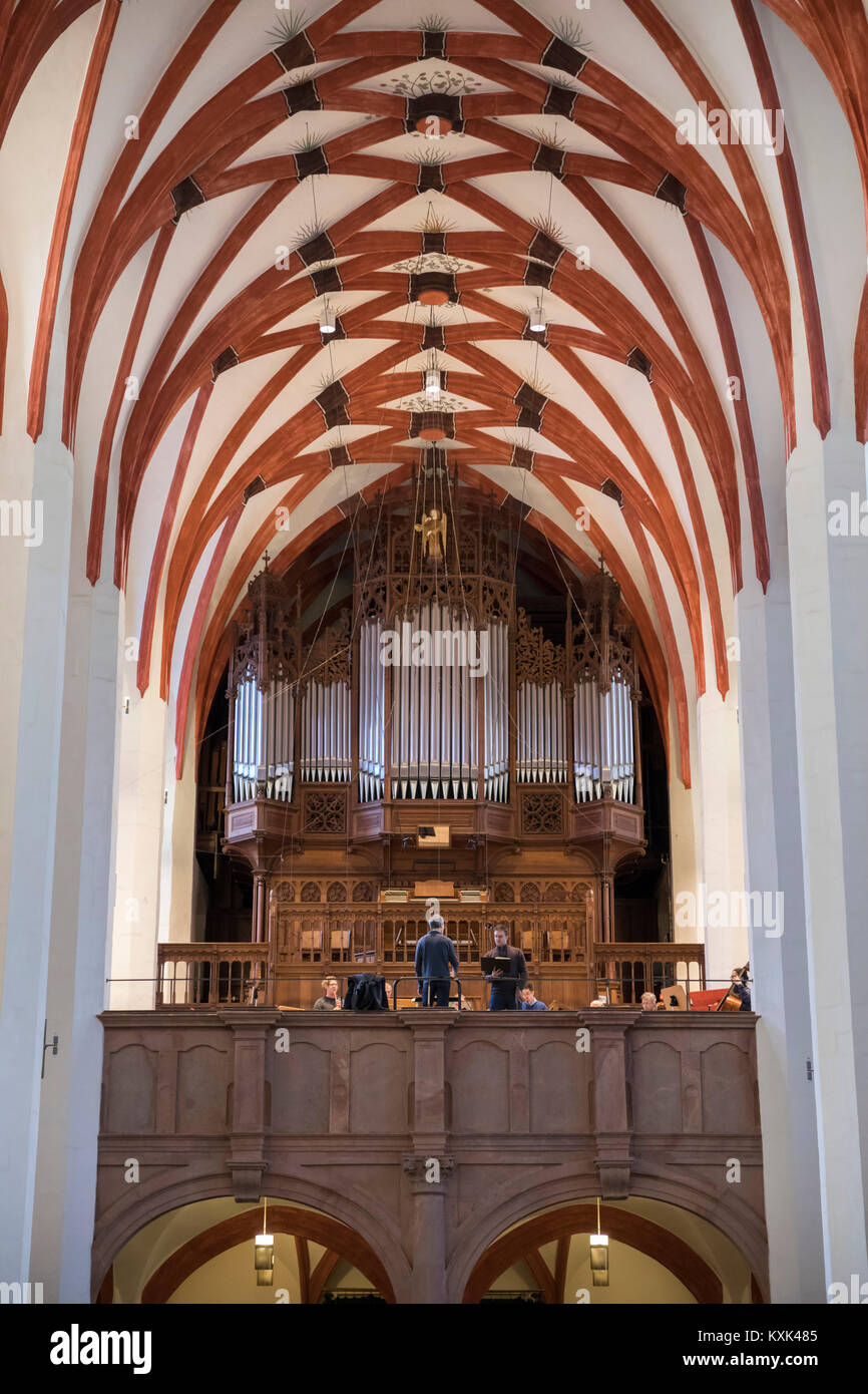 Orgel von St. Thomas Kirche, wo Johann Sebastian Bach als Kapellmeister von 1723 bis zu seinem Tod im Jahre 1750, Leipzig, Sachsen, Deutschland, Europa gearbeitet Stockfoto