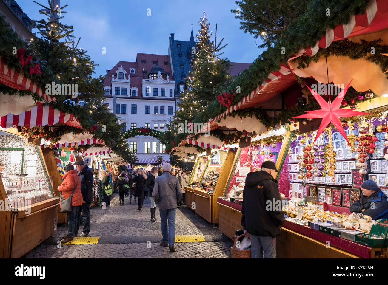 Weihnachtsmarkt in der Leipziger Marktplatz, Marktplatz, Leipzig, Sachsen, Deutschland, Europa Stockfoto