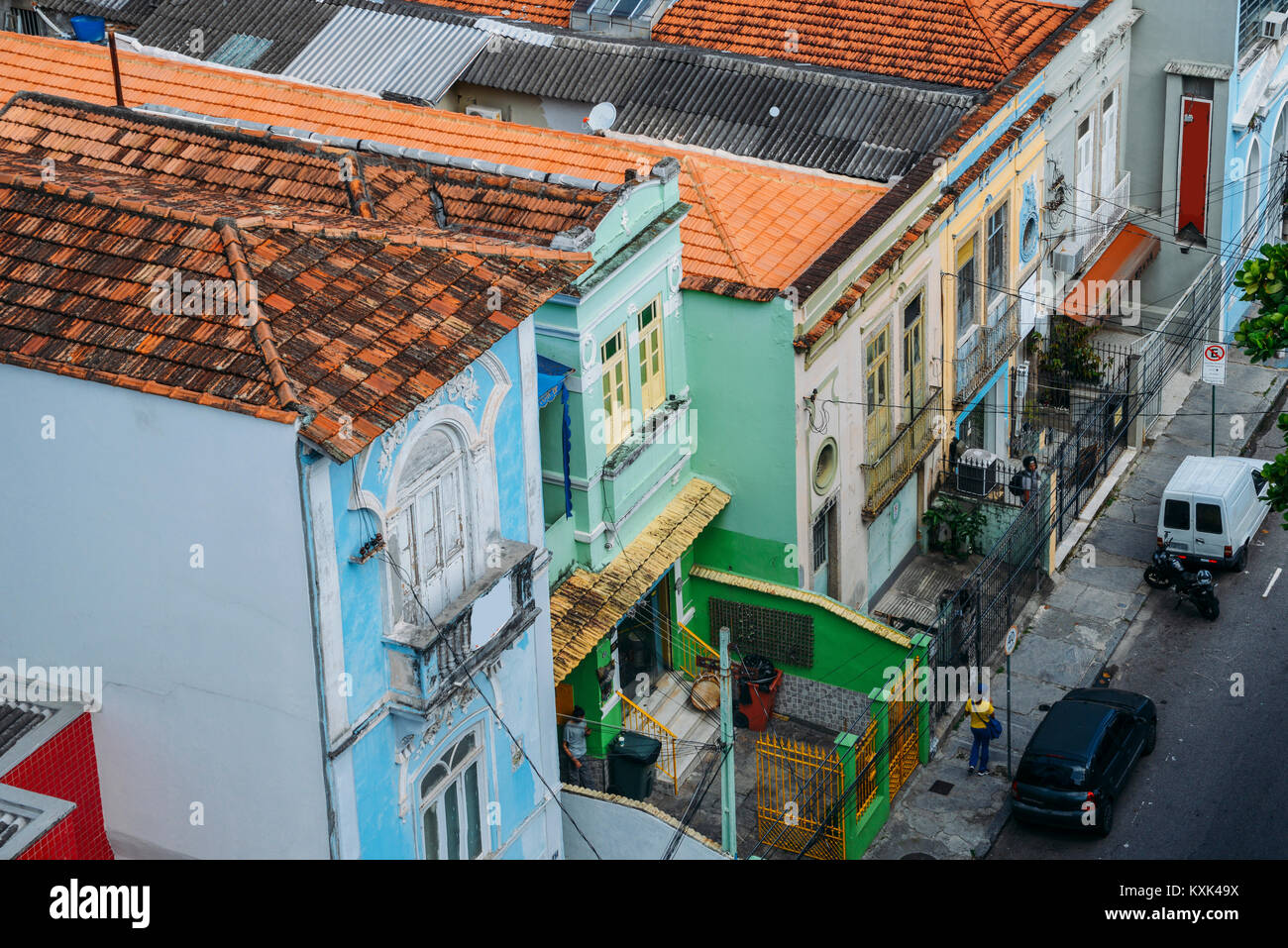 Portugiesische Kolonialstil Häuser in Laranjeiras Nachbarschaft von Rio de Janeiro, Brasilien Stockfoto