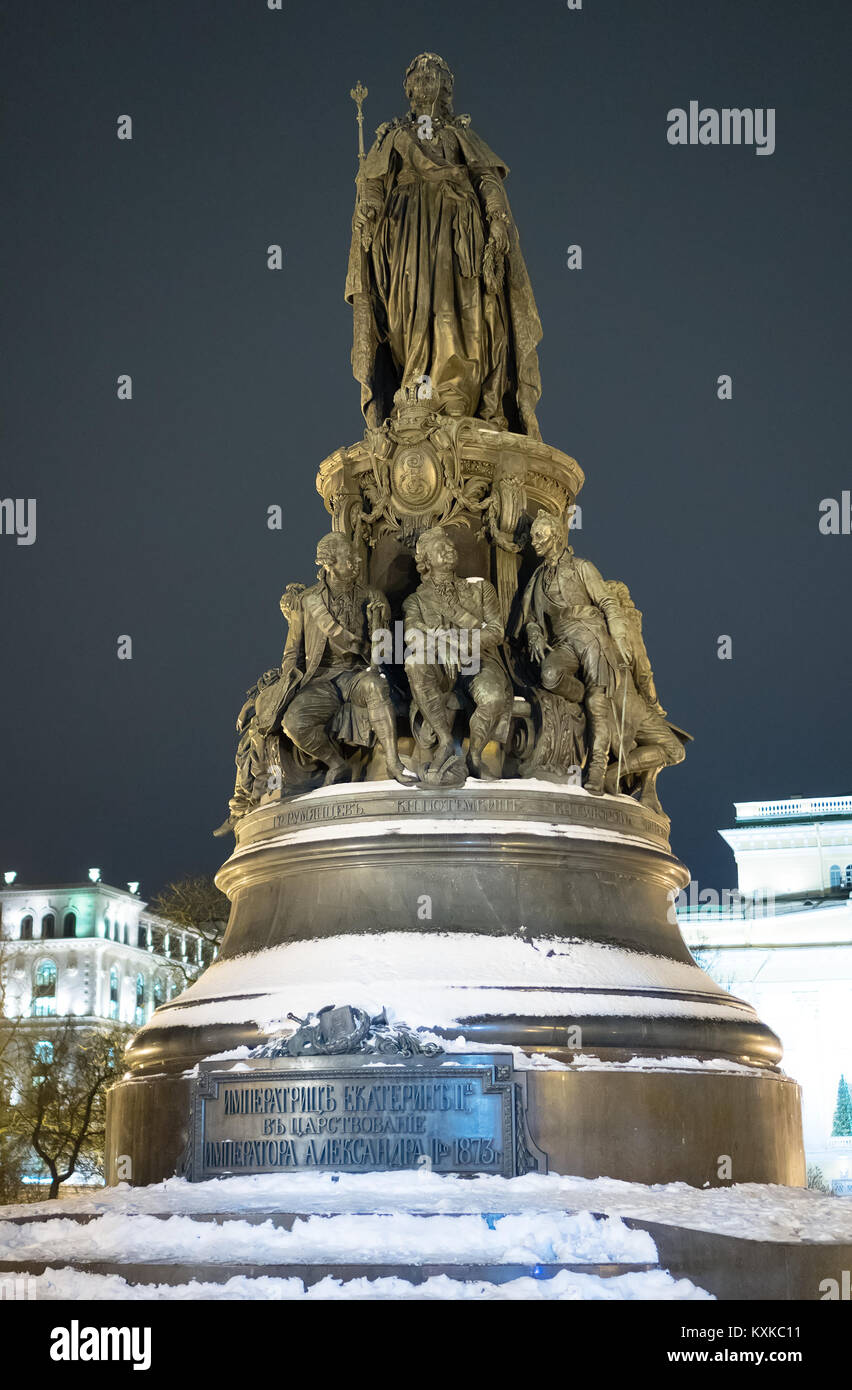 Historische Denkmal für Katharina die Große in St. Petersburg. Stockfoto