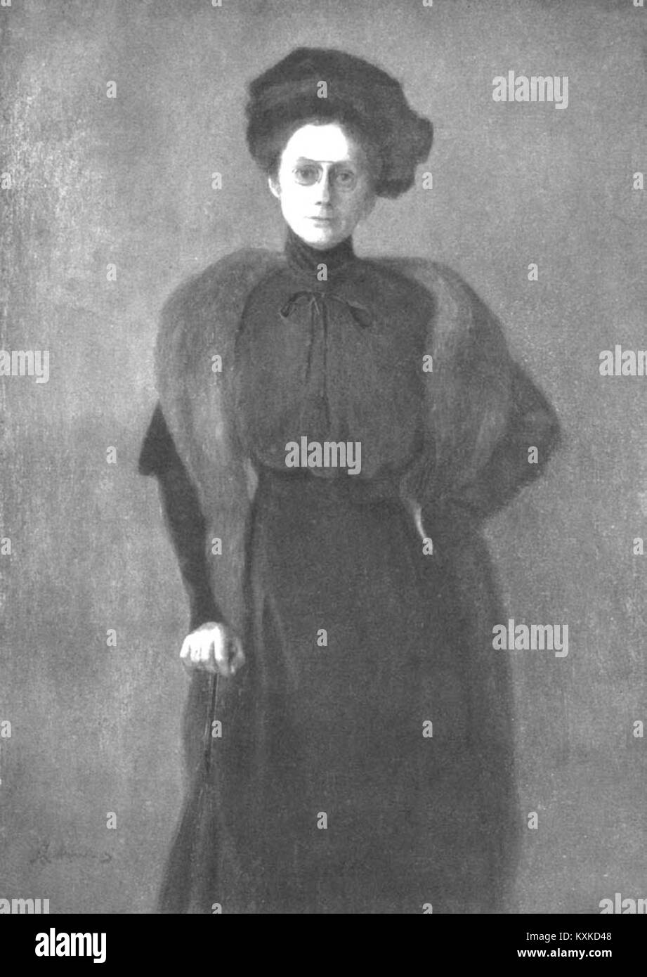 Dieses 1910 entstandene Gemälde „Porträt einer Frau“ von Antanas Zmuidzinavicius fängt einen Moment intimer Porträts ein. Das Stück unterstreicht Zmuidzinavicius’ Geschick in der Darstellung von Emotionen und Tiefe durch seinen realistischen Stil. Stockfoto