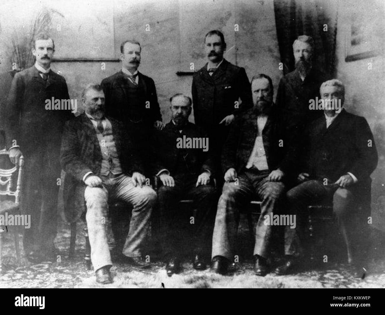 Das Ballance-Ministerium, das 1892 in Neuseeland gegründet wurde, wurde von Premier Harry Ballance geleitet, der sich auf politische Reformen und die Einflussnahme auf die nationale Regierungslandschaft konzentrierte. Stockfoto