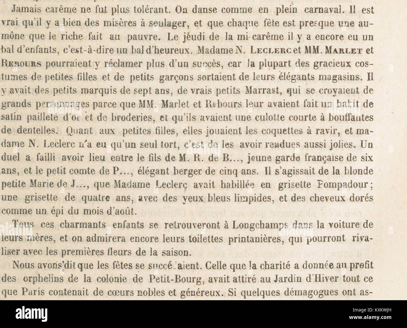 Eine Illustration aus dem Magazin „La Mode“ aus dem Jahr 1849, die einen Kinderball darstellt, der am Donnerstag von Mi-Carême in Paris stattfand. Die Veranstaltung war ein angesagtes geselliges Treffen für Kinder in der Mitte der Fastenzeit. Stockfoto