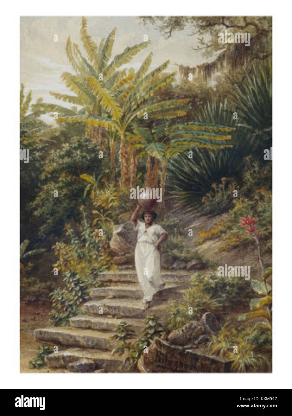 Ein Gemälde aus dem 19. Jahrhundert mit dem Titel „Wasserträger“ von Bernhard Wiegandt, das eine Wasserfigur darstellt, die das tägliche Leben und den realistischen künstlerischen Stil veranschaulicht. Stockfoto