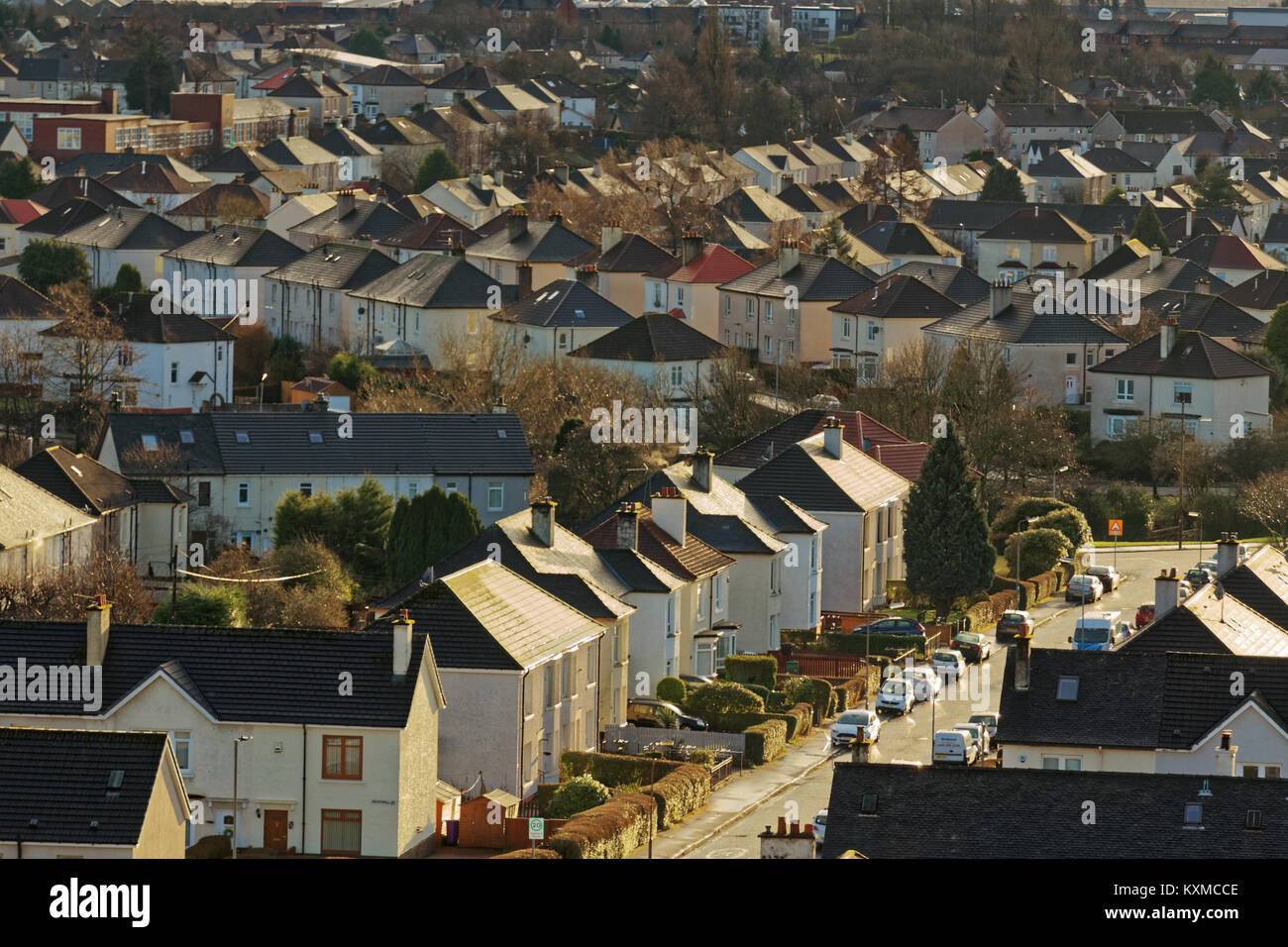 Vorort suburban Dächer von Knightswood, Glasgow, Vereinigtes Königreich Stockfoto