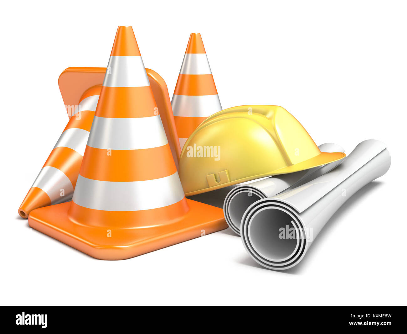 Im Bau Konzept 3D-Render Abbildung auf weißem Hintergrund Stockfoto