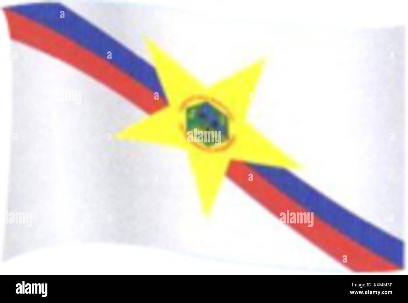 Die „Bandeira de PF“ ist eine Flagge der brasilianischen Bundespolizei. Das Bild zeigt das Design der Flagge und ihre Symbolik im Zusammenhang mit der Strafverfolgung in der Amazonas-Region. Stockfoto