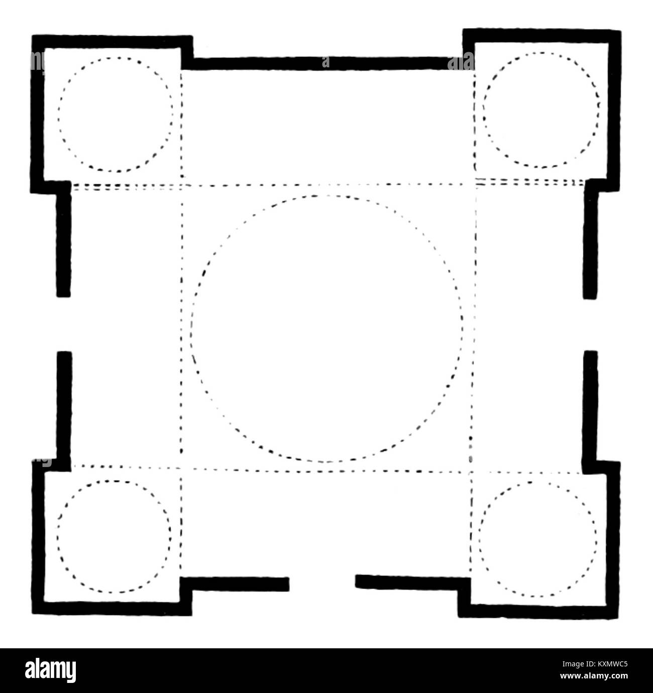 Architekturplan der neuen Zehntkirche in Kiew, gezeichnet von Blasius 1844, mit Grundriss und baulichen Details. Stockfoto
