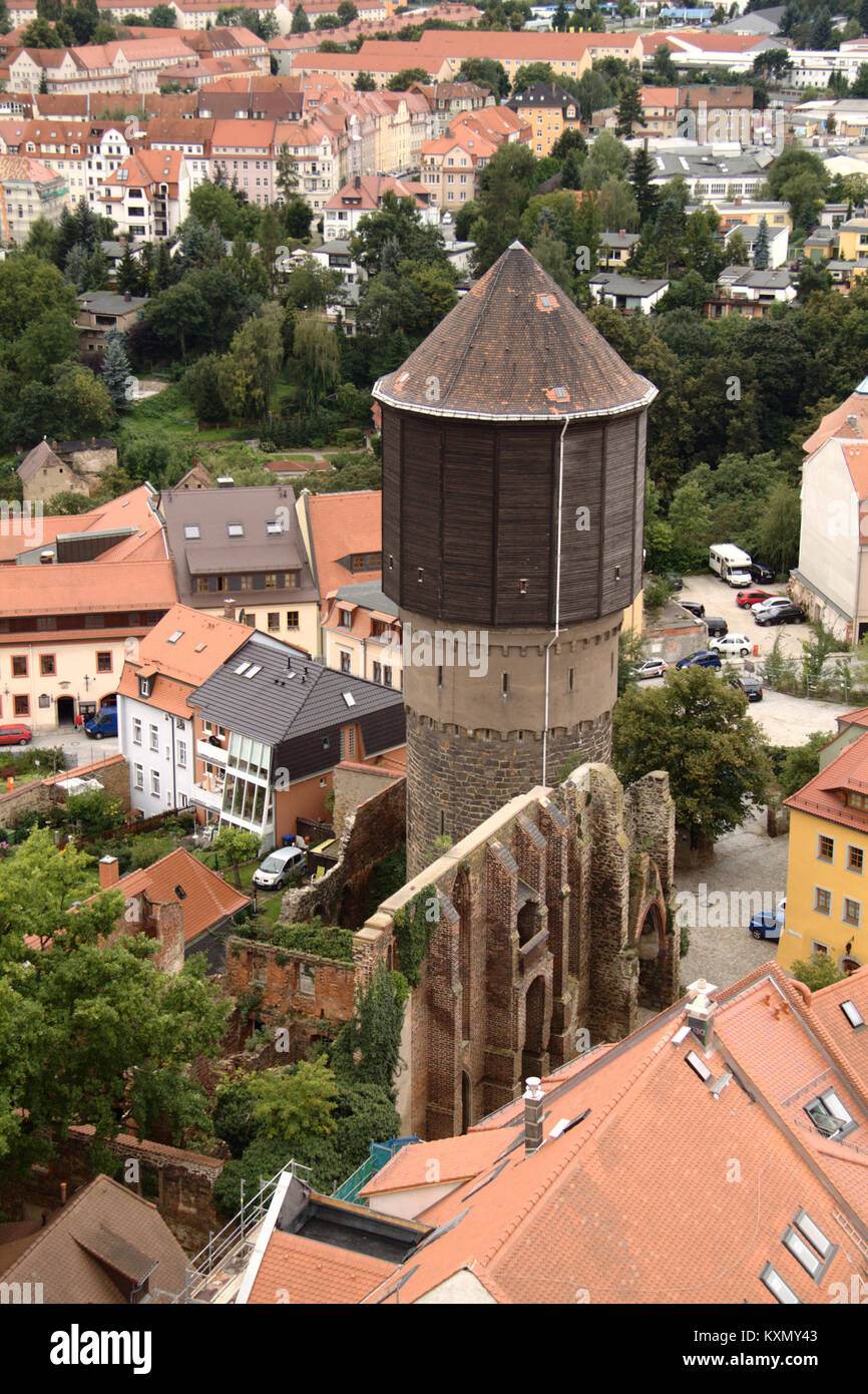 Bautzen Mönchskirche mit Wasserturm Stockfoto