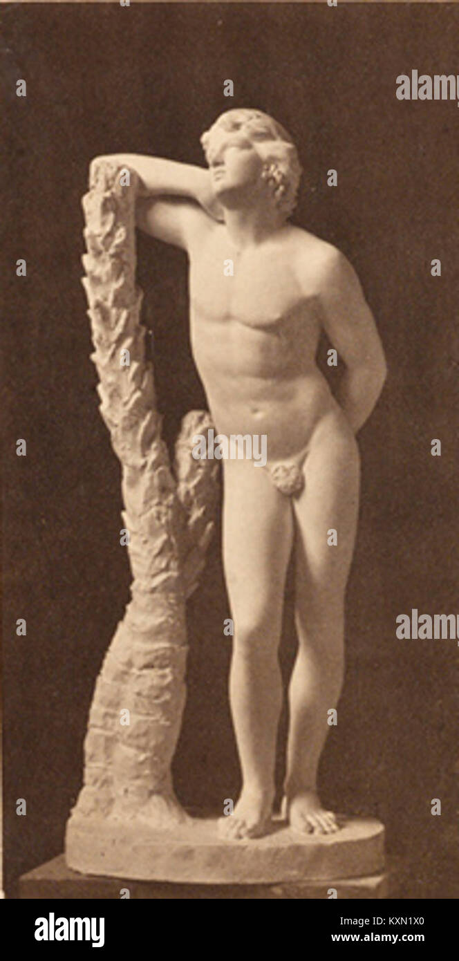 Anne Whitneys Skulptur „Lotus Eater“ aus dem Jahr 1868 ist ein Gipswerk, das eine Figur in einem Zustand des Tagträumens darstellt, die das mythologische Konzept des Lotus Eater widerspiegelt und im Newark Museum untergebracht ist. Stockfoto