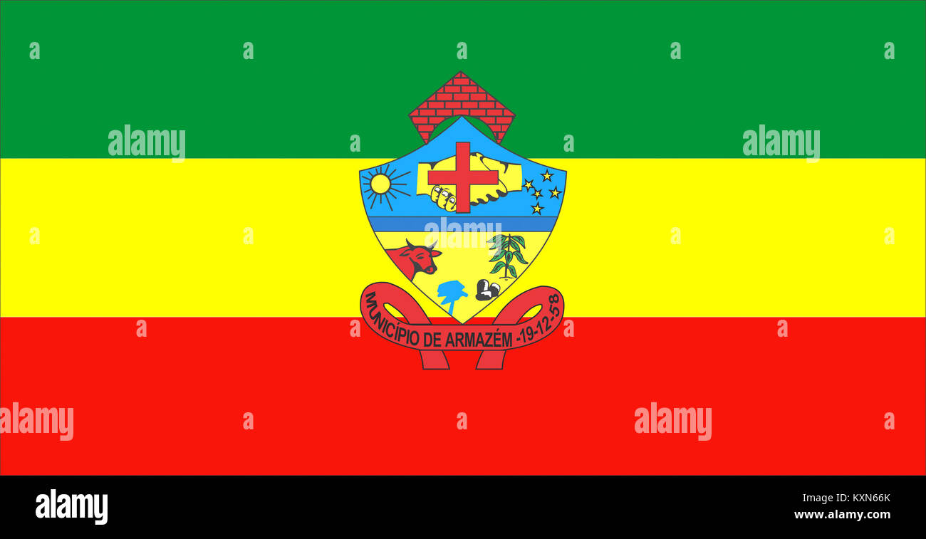 Foto der Flagge von Armazém, Brasilien, die die lokale kommunale oder kulturelle Identität darstellt. Stockfoto