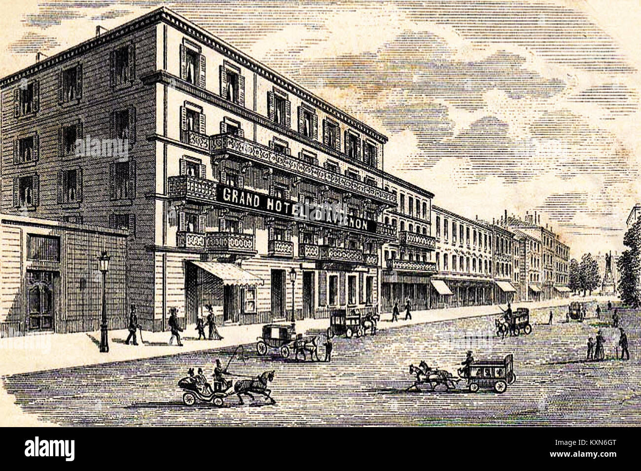 Die Rue de la République von Avignon Ende des 19. Jahrhunderts zeigt städtische Straßen, historische Gebäude und europäische Stadtplanung in Frankreich. Stockfoto