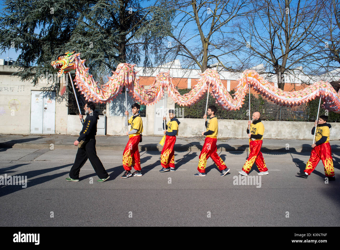 Die Feiern zum chinesischen Neujahr 2017 in Prato, Italien Stockfoto