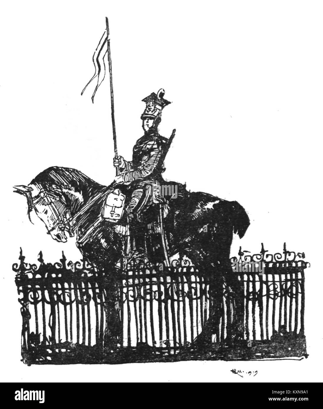 Abbildung eines heldenhaften Teddybären mit detaillierten Merkmalen, Kleidung und Ausdruck auf Seite 01 der Publikation. Stockfoto