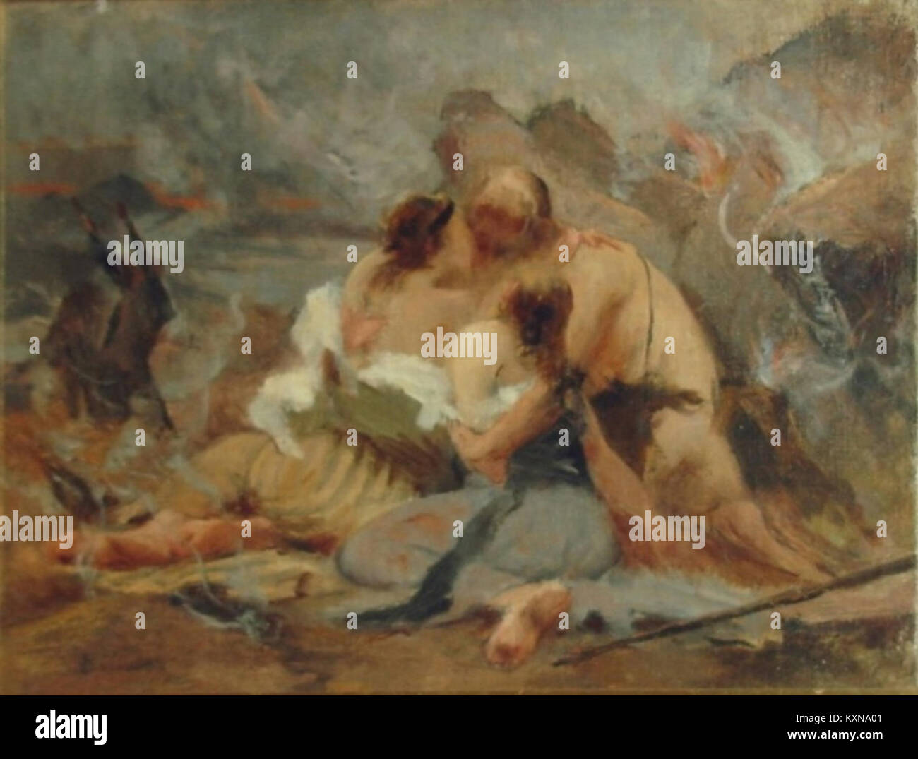 *Cena Bíblica* von Eliseu Visconti stellt eine biblische Szene mit Lé und ihren Töchtern dar und fängt die emotionale Tiefe der Erzählung durch lebendige Kunst ein. Stockfoto