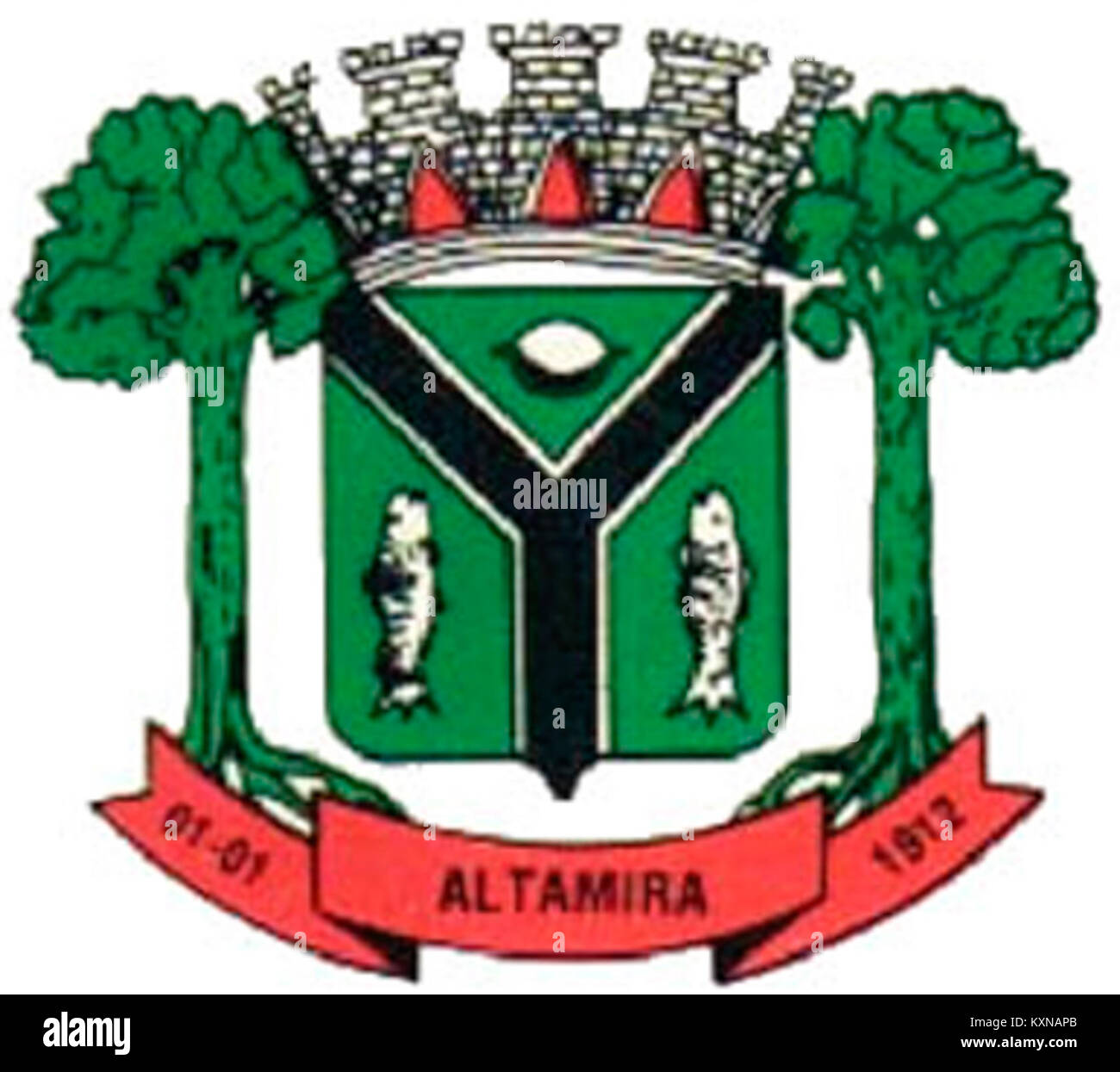 Das Wappen von Altamira, Brasilien, repräsentiert die Geschichte, die kommunale Autorität und die bürgerliche Identität der Stadt Stockfoto