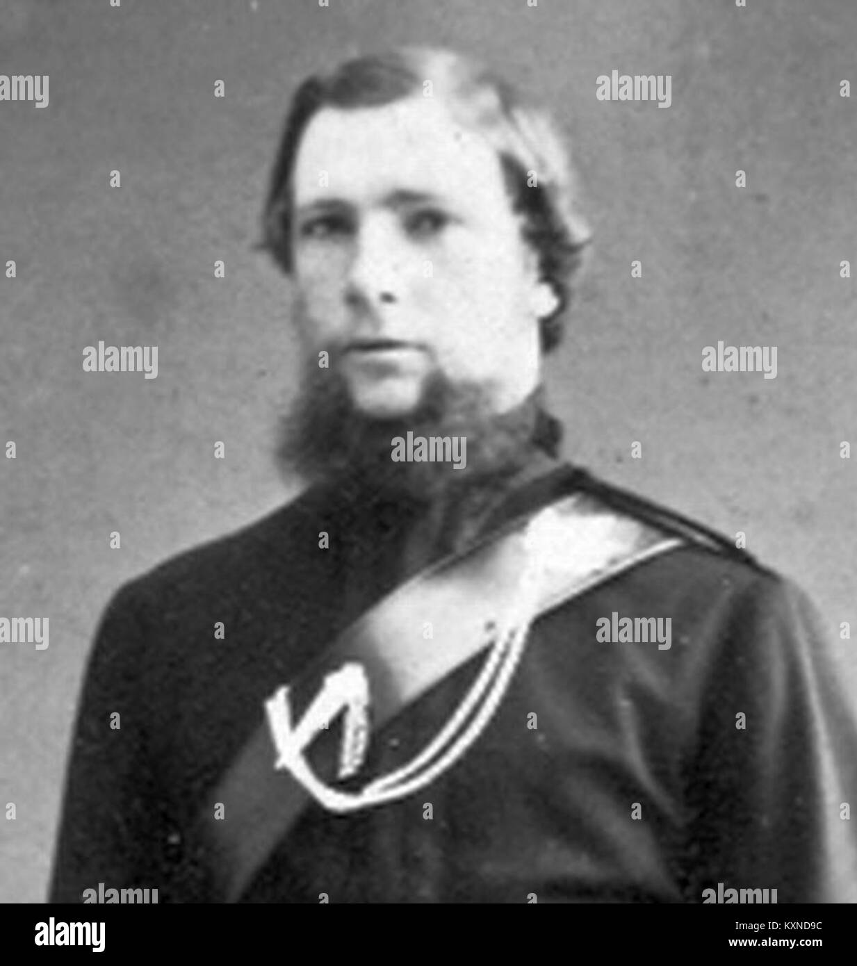 Dieses Foto von William Notman aus den Jahren 1864–1865 zeigt Captain Alexander Henderson, einen bekannten kanadischen Landschaftsfotografen. Henderson war bekannt für seine umfangreiche Dokumentation kanadischer Landschaften und spielte eine wichtige Rolle bei der Entwicklung der frühen kanadischen Fotografie. Stockfoto