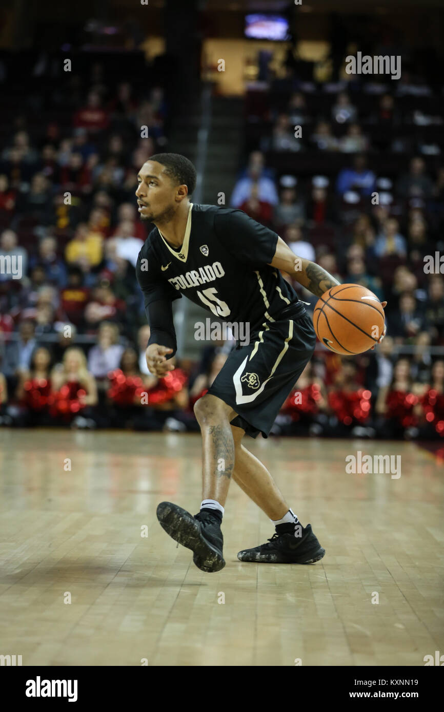 Los Angeles, CA, USA. 10 Jan, 2018. Colorado Buffaloes guard Dominique Collier (15) Während des Colorado Buffaloes vs USC Trojans bei Galen Center am 10. Januar 2018. (Foto durch Jevone Moore/Cal Sport Media) Credit: Csm/Alamy leben Nachrichten Stockfoto