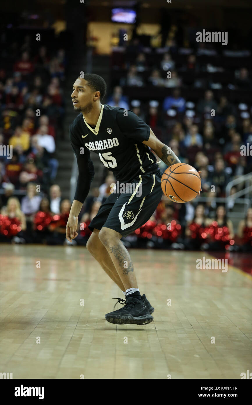 Los Angeles, CA, USA. 10 Jan, 2018. Colorado Buffaloes guard Dominique Collier (15) Während des Colorado Buffaloes vs USC Trojans bei Galen Center am 10. Januar 2018. (Foto durch Jevone Moore/Cal Sport Media) Credit: Csm/Alamy leben Nachrichten Stockfoto