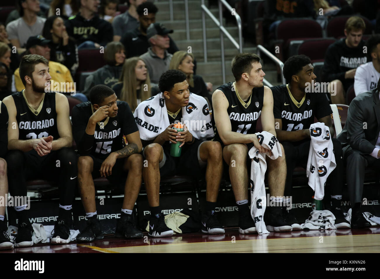 Los Angeles, CA, USA. 10 Jan, 2018. Colorado Buffaloes Bank während der Colorado Buffaloes vs USC Trojans bei Galen Center am 10. Januar 2018. (Foto durch Jevone Moore/Cal Sport Media) Credit: Csm/Alamy leben Nachrichten Stockfoto