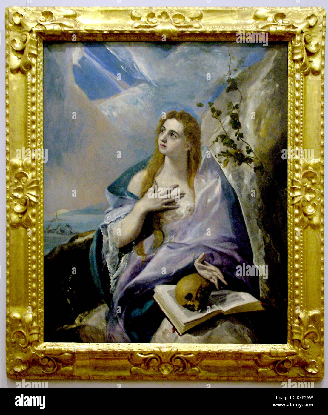 El Grecos „Buße Magdalene“ stellt Maria Magdalena in einer reflektierenden Pose dar, die den manieristischen Stil, die langen Formen und das dramatische Licht betont. Stockfoto