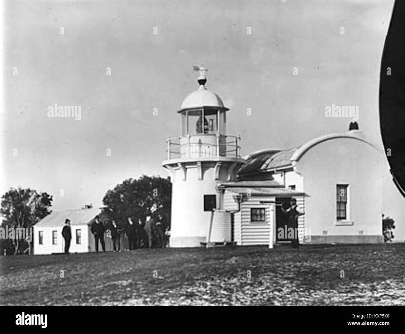 Dieses Foto aus dem Jahr 1917 zeigt den Clarence River Lighthouse, auch bekannt als Yamba Lighthouse, in New South Wales, Australien. Der Leuchtturm wurde vom Kolonialarchitekten James Barnet entworfen und ist 7 Meter hoch. Stockfoto