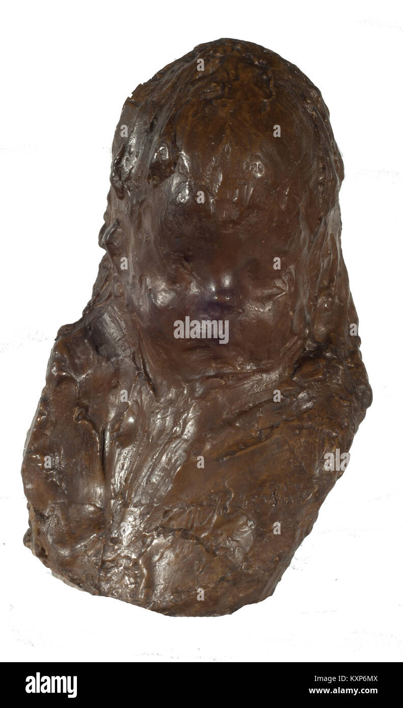 Eine Skulptur von Medardo Rosso aus dem Jahr 1890 mit dem Titel „Cabeza de Niño“ (Kinderkopf), die das Gesicht eines Kindes mit weichen Gesichtszügen und einer verschwommenen Umrisse darstellt, die für Rossos impressionistischen Stil charakteristisch ist. Stockfoto