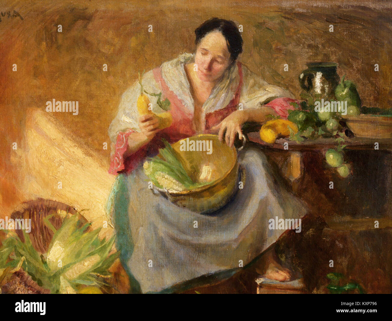 Carl Duxas „Gemüsefrau“ stellt eine Frau mit Gemüse dar und veranschaulicht das deutsche ländliche Leben und die menschliche Figur in Porträts. Stockfoto