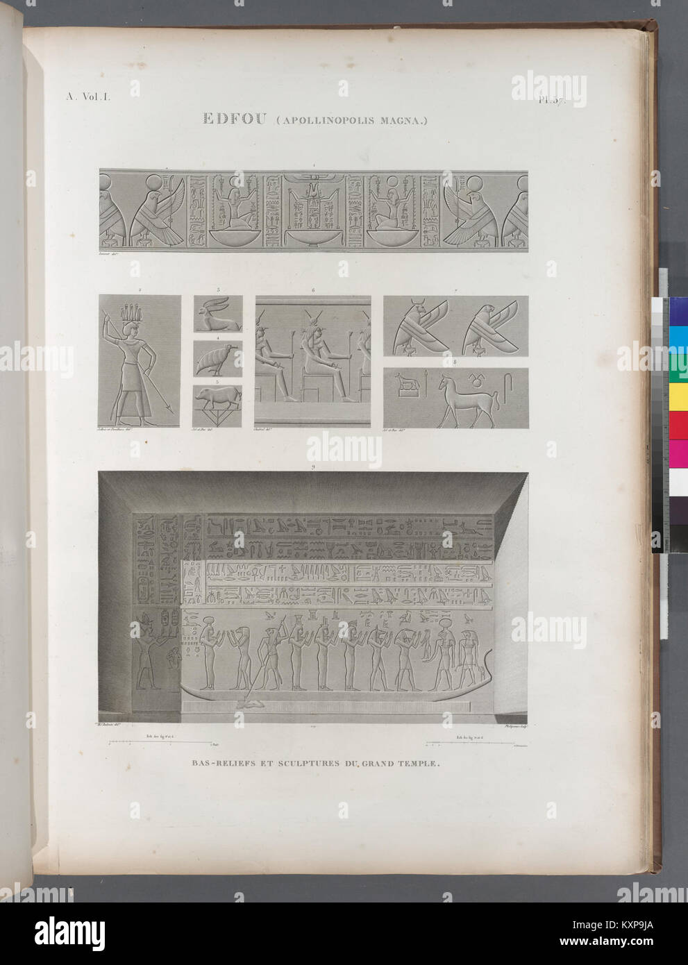 Edfou (Idfû) (Apollinopolis Magna). Reliefs und Skulpturen du Grand Temple (Nypl b 14212718-1267886) Stockfoto