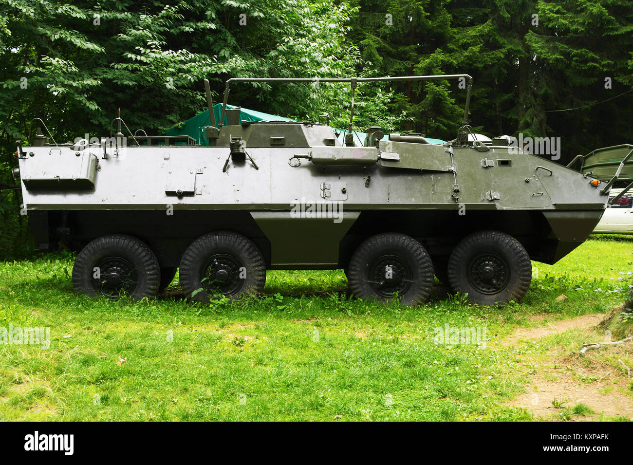 Historische OT-64 SKOT Rädern amphibischen Schützenpanzer auf Ausstellung im Projekt Riese museum in Wlodarz, Niederschlesien, Polen. Stockfoto