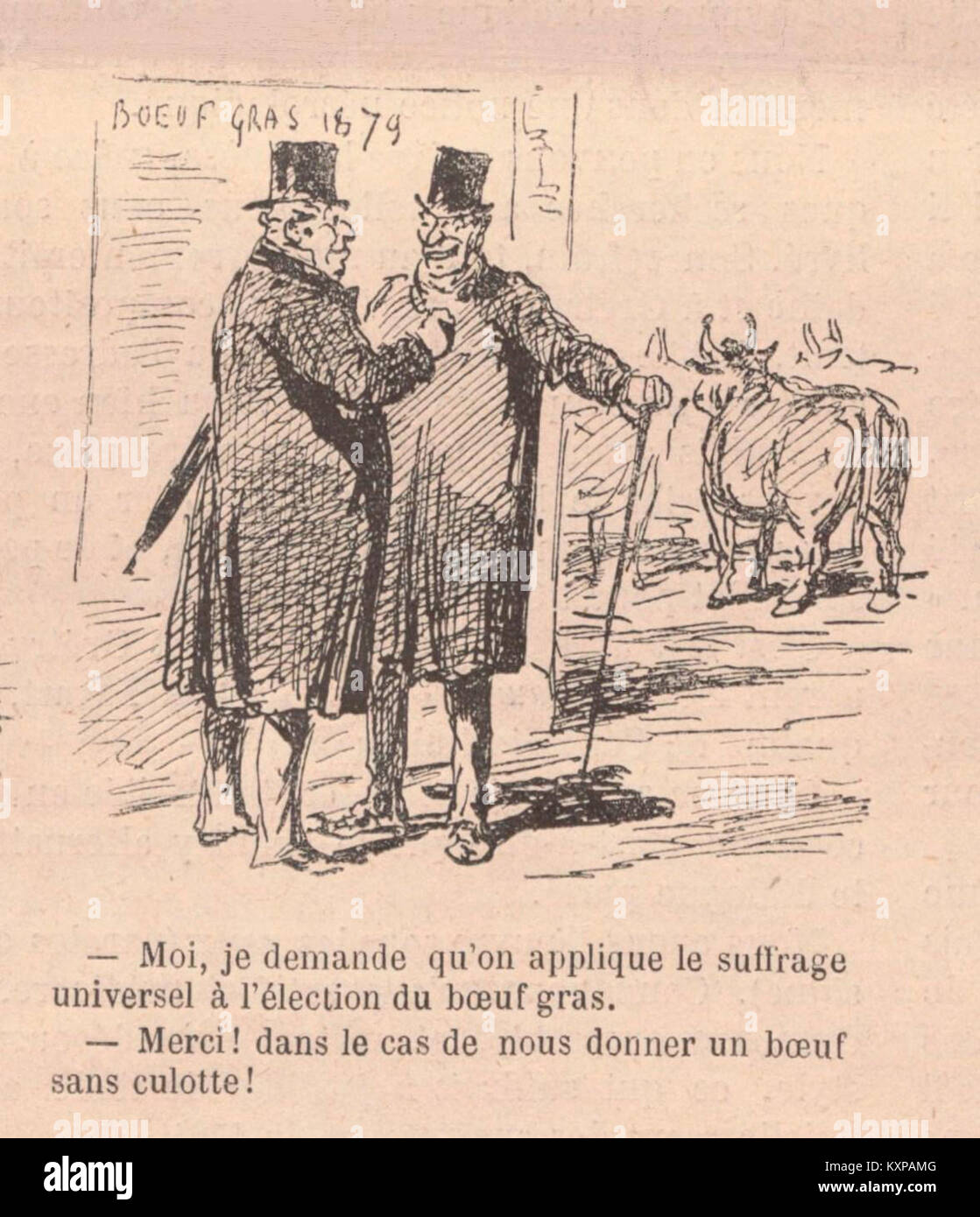 Illustration aus Le Monde illustré, 15. Februar 1879, die das Festival Boeuf Gras, ein traditionelles französisches Kulturereignis, darstellt. Stockfoto