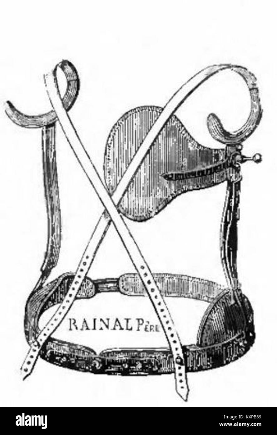 Bild aus Rainal Frères Korsettenkatalog mit detaillierter Illustration eines Korsetts, das Modedesign und die Praktiken der Bekleidungsindustrie des späten 19. Bis frühen 20. Jahrhunderts darstellt. Stockfoto