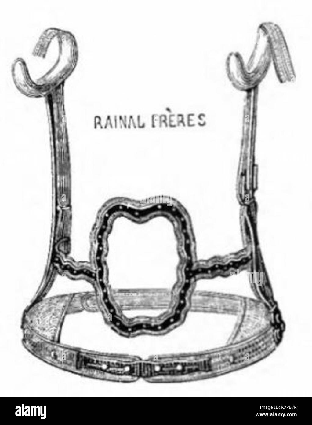 Katalogseite von Rainal Frères mit Korsettenmotiven aus dem 19. Jahrhundert, die Modetrends und Kleidungsstile dieser Zeit veranschaulichen. Stockfoto