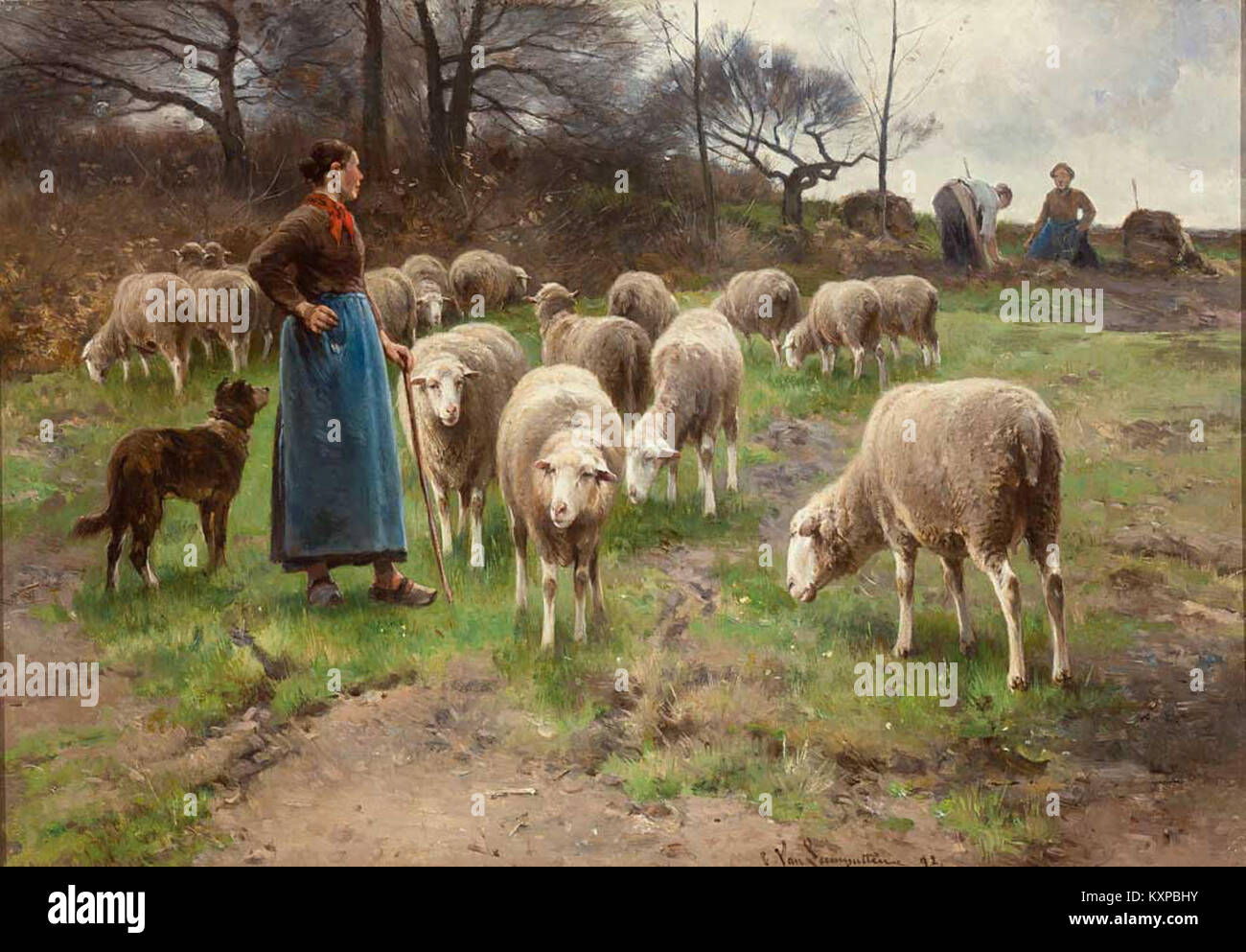 Cornelius van Leemputten Weidende Schafe Und Hüterin 1892 Stockfoto