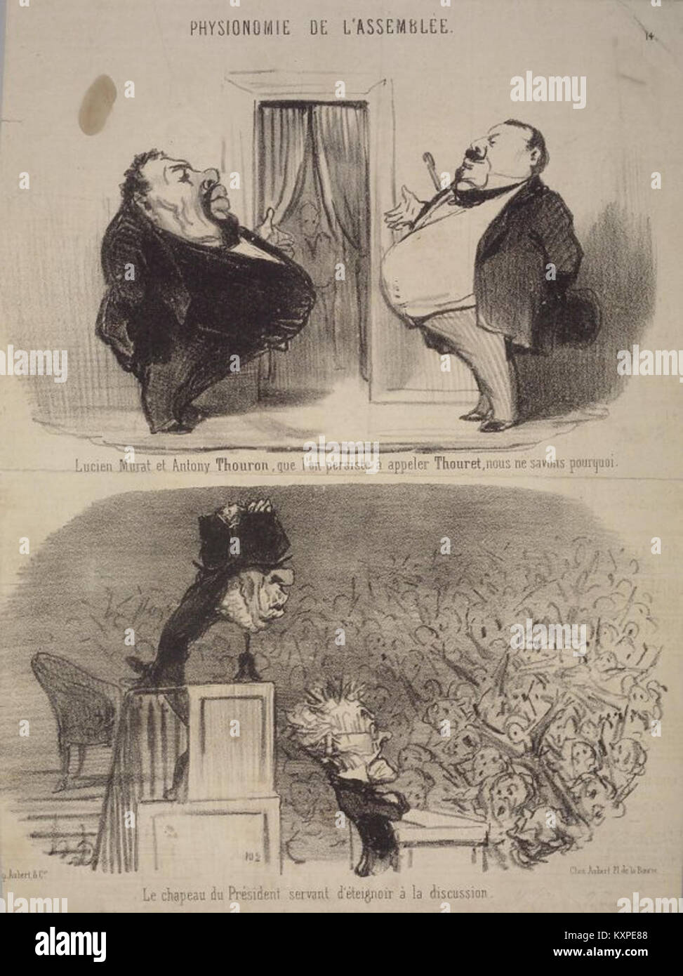 „Der Hut des Präsidenten“ von Honoré Daumier ist ein satirisches Kunstwerk aus der Sammlung des Brooklyn Museums, das Daumiers soziale und politische Kommentare aus dem 19. Jahrhundert widerspiegelt. Stockfoto