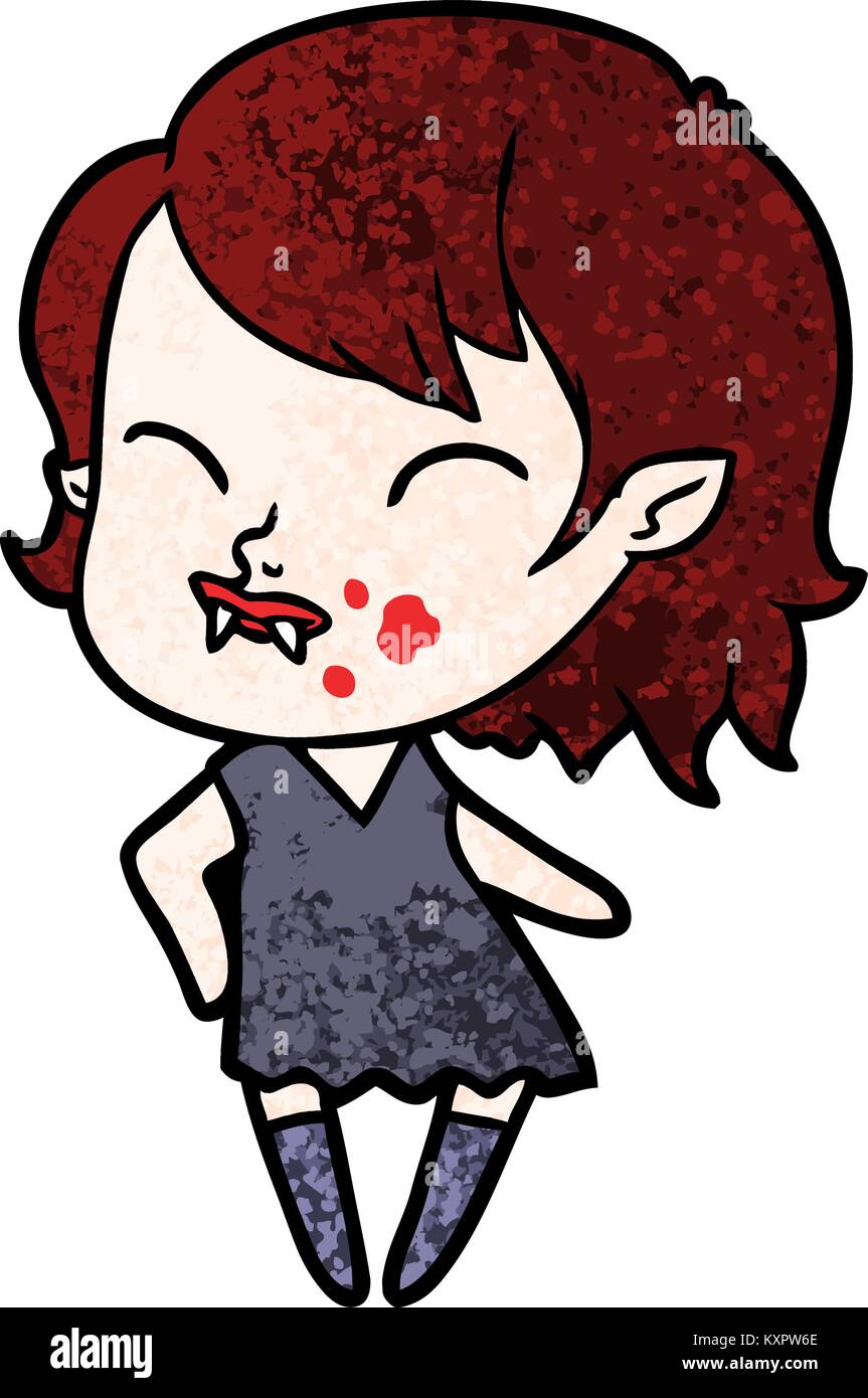 Cartoon vampir Mädchen mit Blut auf die Wange Stock Vektor