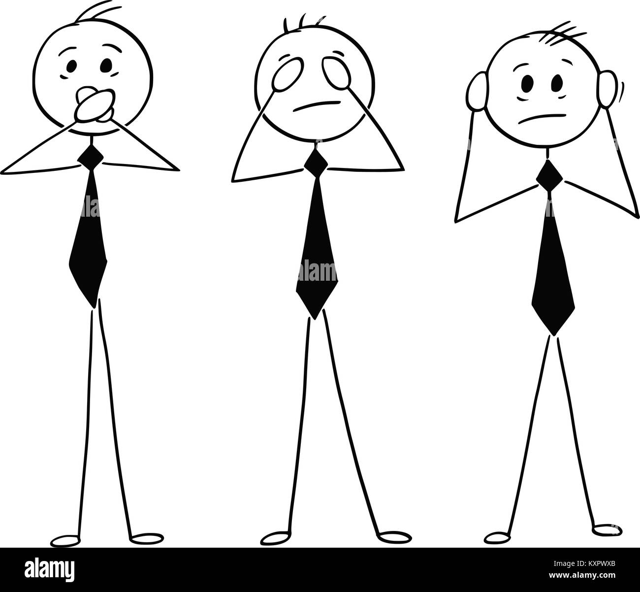 Cartoon von Drei kluge Unternehmer, die das Sehen, Hören und Sprechen kein Evi Stock Vektor