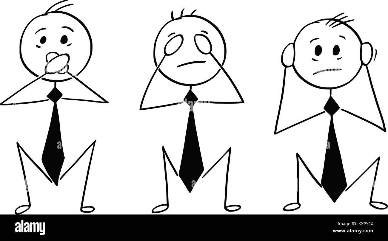 Cartoon von Drei kluge Unternehmer, die das Sehen, Hören und Sprechen kein Evi Stock Vektor