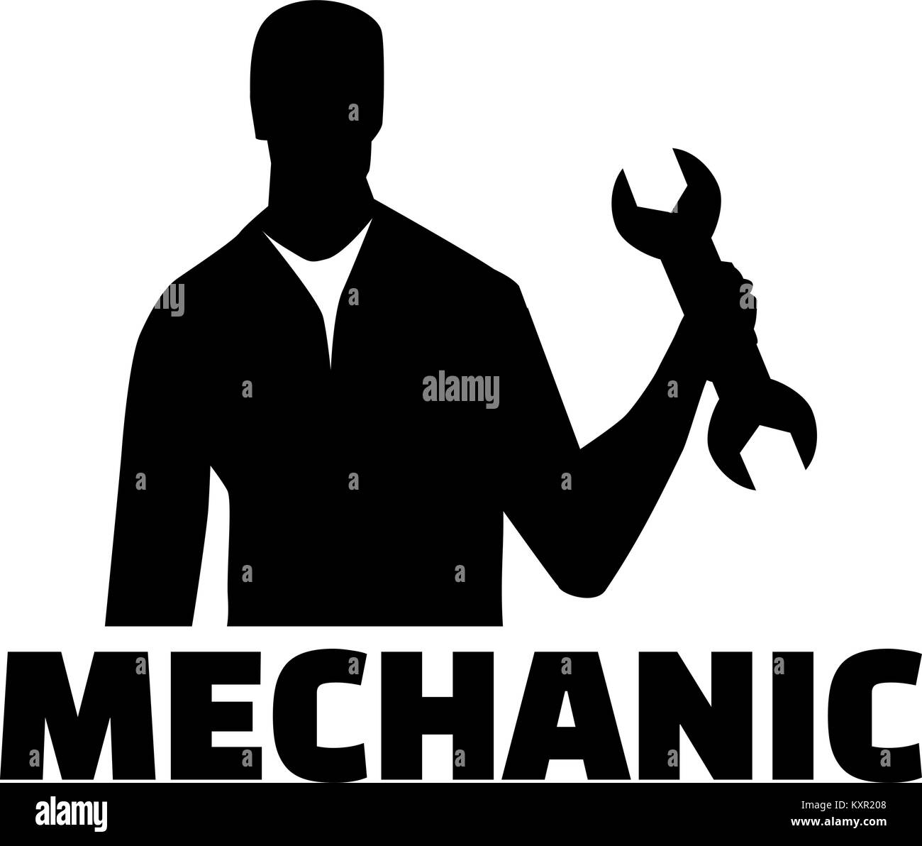 Mechaniker Silhouette mit Job Titel Stock Vektor