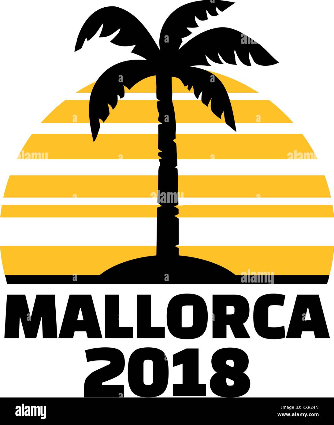 Mallorca 2018 mit Palme und Sonnenuntergang Stock Vektor