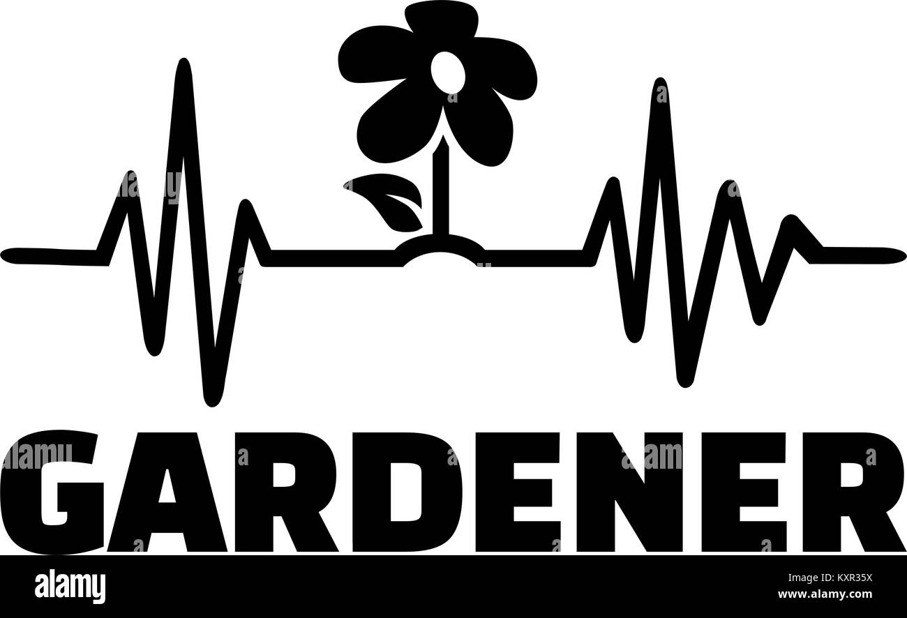 Gärtner heartbeat Puls Schwarz und Weiß mit Blume und Titel Stock