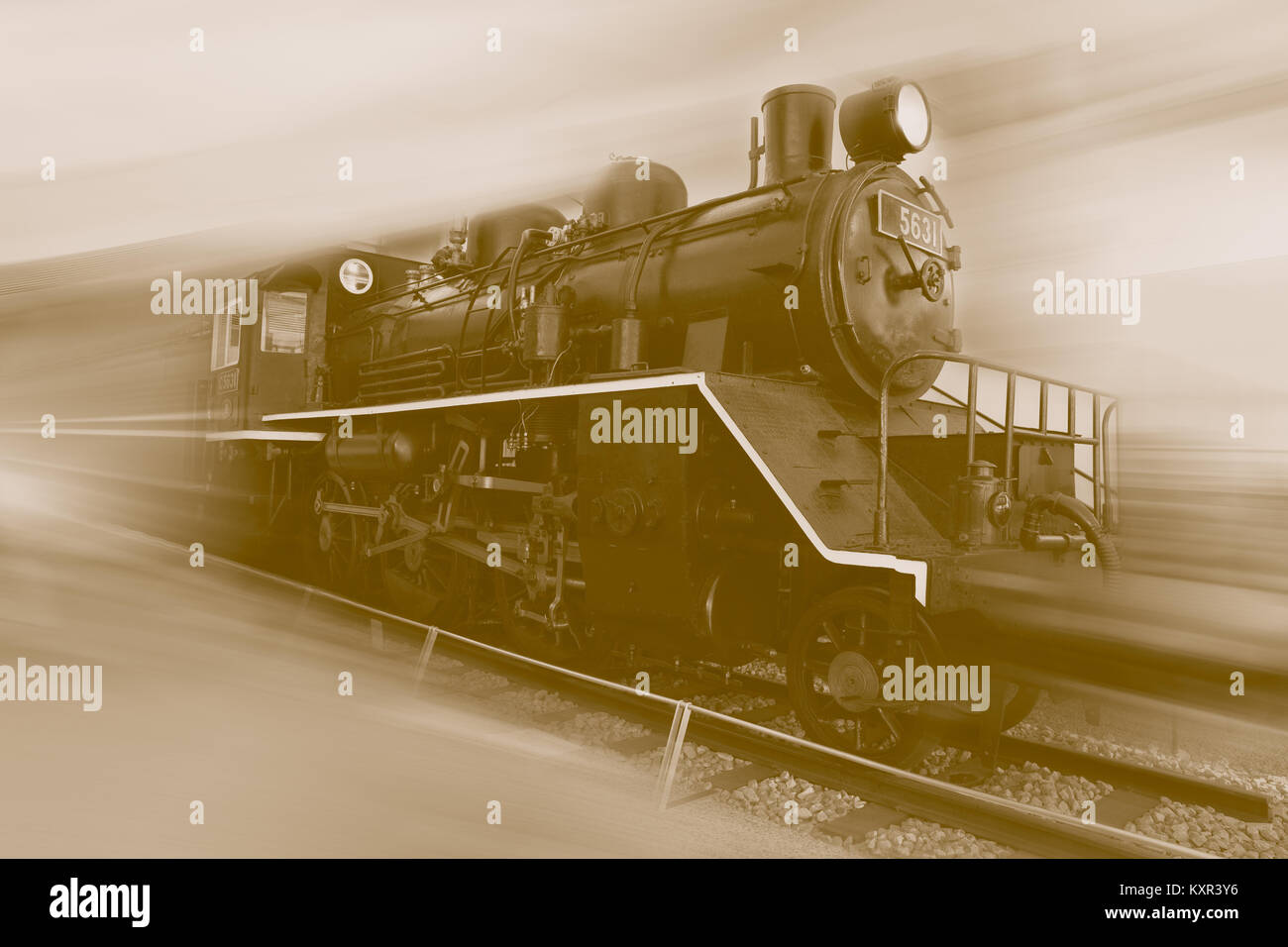 Alten Dampfzug mit Motion blur Effekt mit Vintage braun Ton. Stockfoto